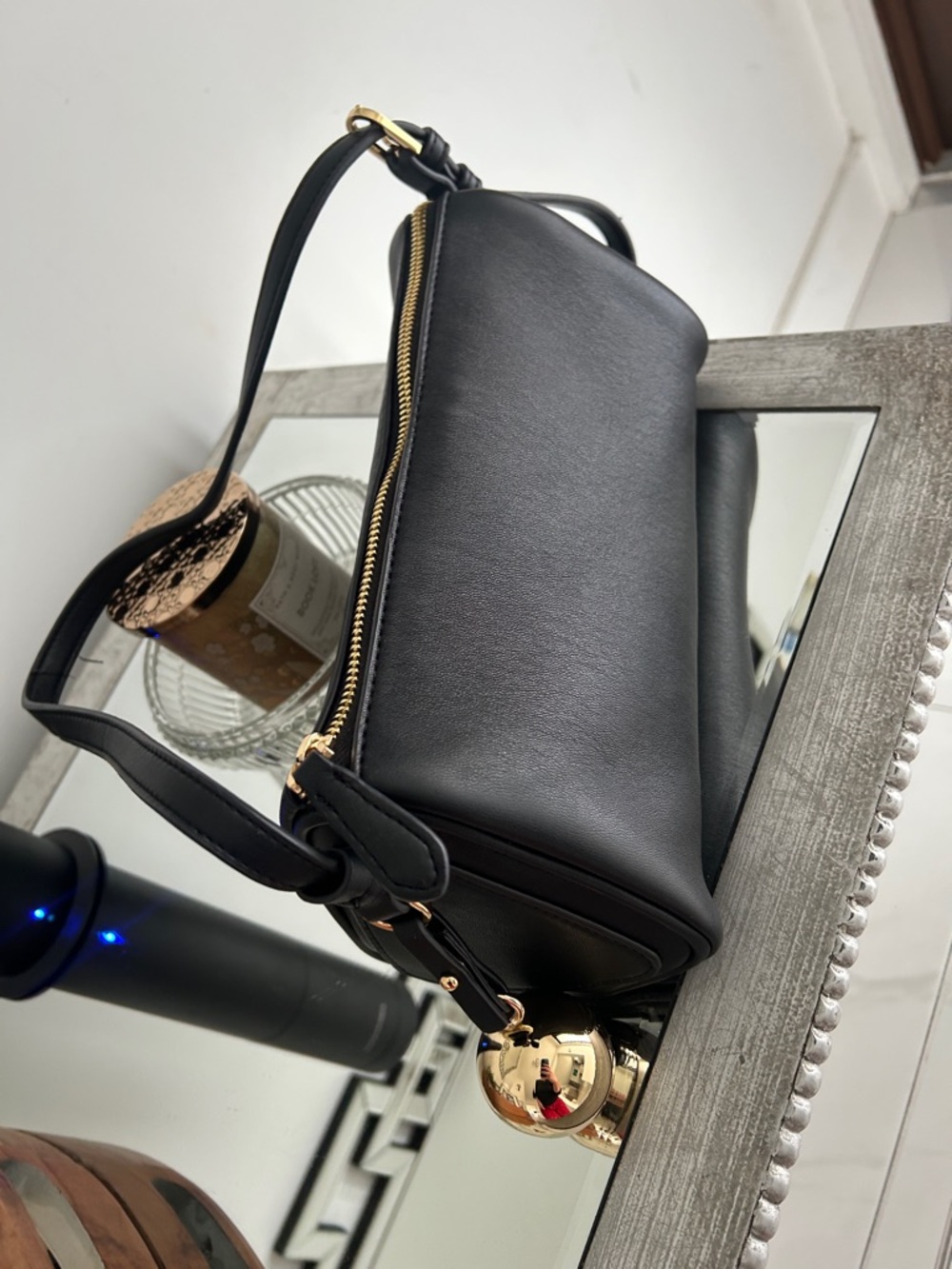 Mango Classic Black Bag with Gold Zip and Charm
